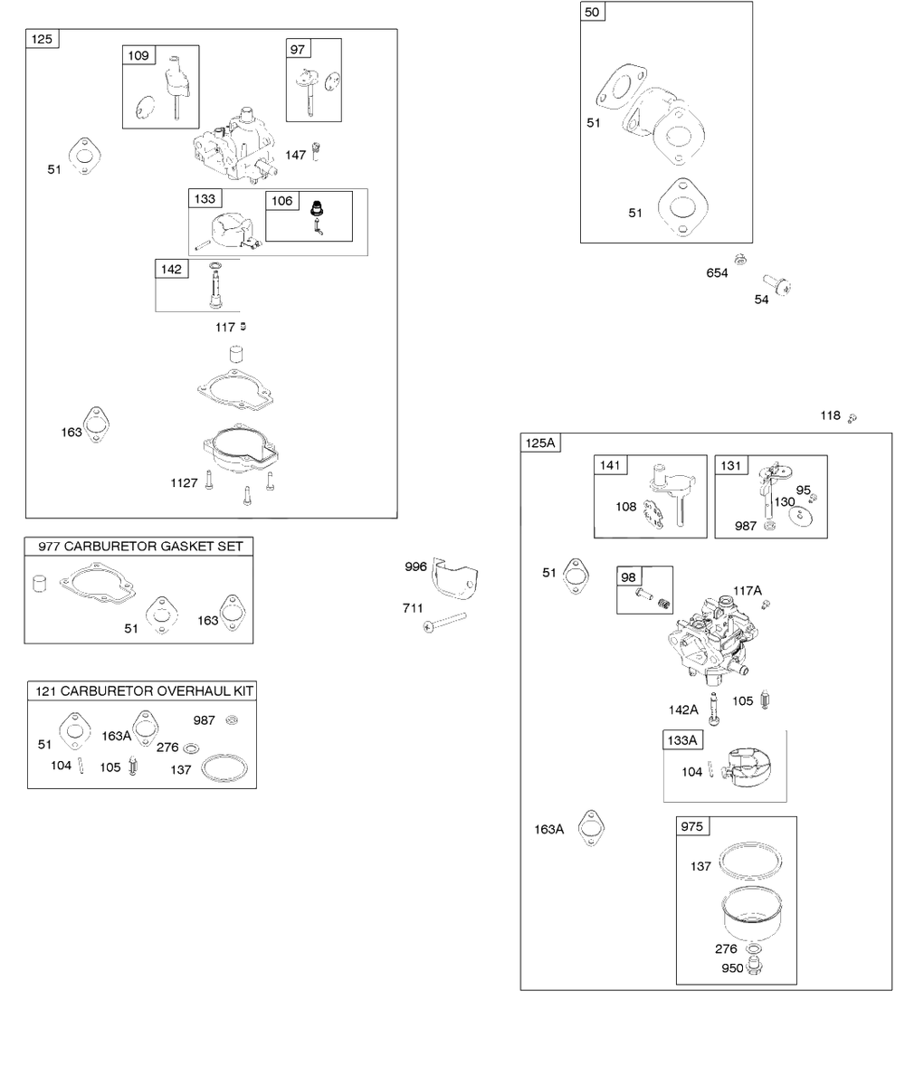 Carburetor, Intake Manifold, Kit-Carburetor Overhaul Diagram and Parts List for 84233-0198-E2  Briggs and Stratton Engine